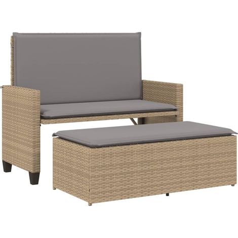 Maison Exclusive - Gartenbank mit Kissen und Hocker Beige Poly Ra