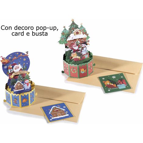 Biglietti di auguri di Natale in 3D con pop up, card / bigliettino e busta, set da 6 pezzi, Ø 10 cm x 15,5 H
