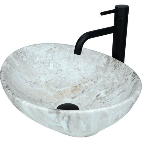 GTM Design Bassin de Lavabo 41 cm - Bassin de Lave-Vaisselle Moderne Mat sans Hahnloch - Bassin de Lavabo élégant Ovale pour Salle de Bains et WC d'Hôtel - près du Bassin de Lavabo (1/5)