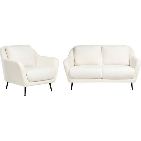 Living Room Set 3 Seater EIBY Chenille White