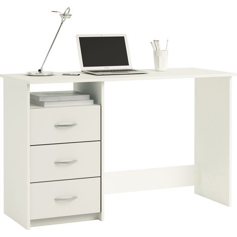 Bureau 1 niche + 3 tiroirs blanc perle - Terre de Nuit (1/5)