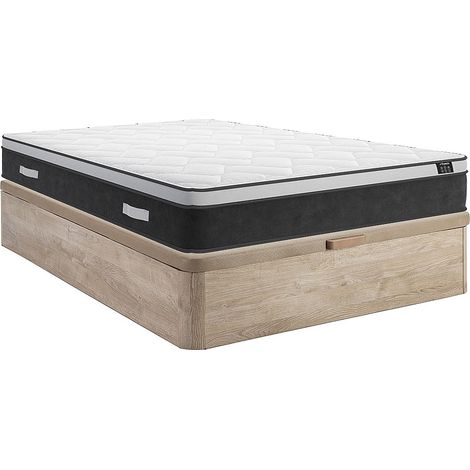 Ensemble 160 x 200 cm sommier coffre naturel clair + matelas hybride ressorts ensachés et mémoire de forme ép.25cm - ASTRIA Art Collection de YSMÉE