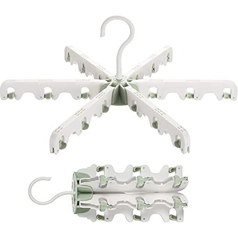 Heavy Duty Plastic Hangers, 18 Lined Garment Racks. Non-slip. Space saving, 360° swivel hook, suitable for towels, clothes, etc. Green White (1/5)