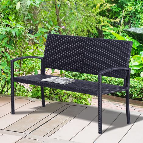 Banc de jardin 2 places style cosy chic résine tressée 4 fils imitation rotin noir (1/5)