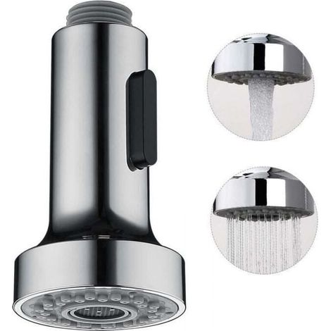 Pull-out sink sprayer with stop button, brushed, 2 nozzles, kitchen sink, faucet, silver, YMYNY (1/3)