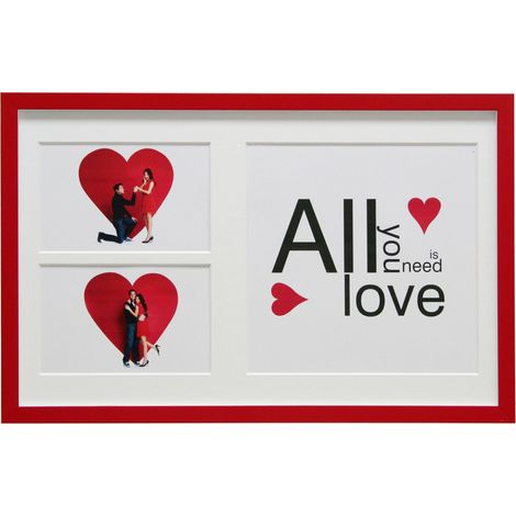Cadre Photo avec Expression All You Need is Love Bois Rouge 2 x (10 x 15) + 20 x 20/25 x 40 cm