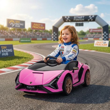 12V Lamborghini Elektroauto für Kinder von 3 bis 5 Jahren mit Fernbedienung und einer Geschwindigkeit von 3 bis 5 km/h, pink (1/5)