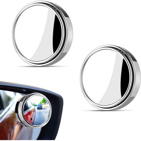 Juego de 2 espejos de punto ciego para coche – visión panorámica de 360°, espejo convexo redondo de 2 pulgadas en vidrio HD, universal para sedanes, SUV y camiones, Plateado