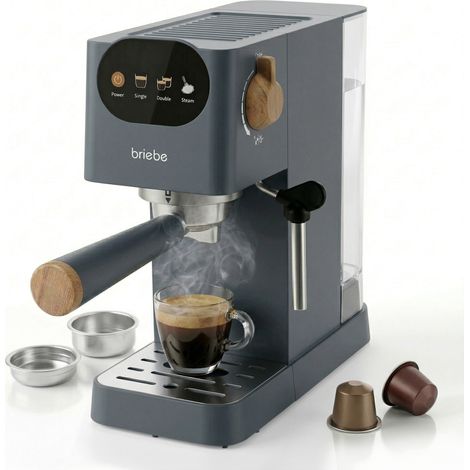 Briebe EC1180GRY Nordic Machine à Café Expresso 20 Bars Compatible avec Capsules Nespresso 1,2L 1350W Gris