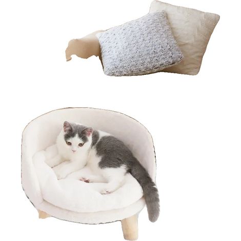 Cama para gatos, tejido de felpa, cojín impermeable, blanca, 40 cm (1/2)