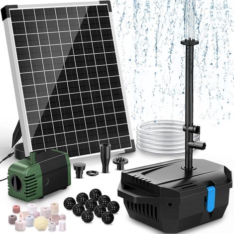 POPOSOAP Kit filtre bassin solaire 20W, pompe fontaine solaire 1060 L/h avec 4 buses & tuyau 2m pour bassin de jardin (1/5)