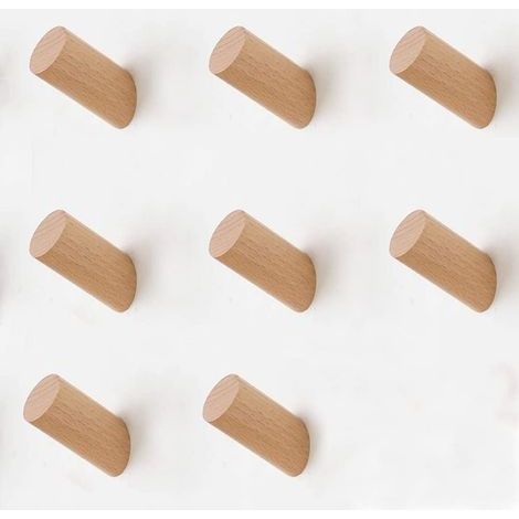 Lot de 8 crochets muraux en bois, patères en bois, cylindres en bois de hêtre de taille moyenne, porte-manteaux muraux de 8 cm (1/5)