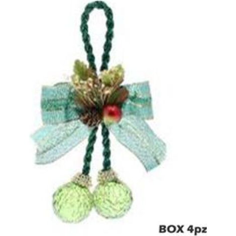 4 pendoli con fiocco per albero di natale - colore oro - decorazioni addobbi natalizi
