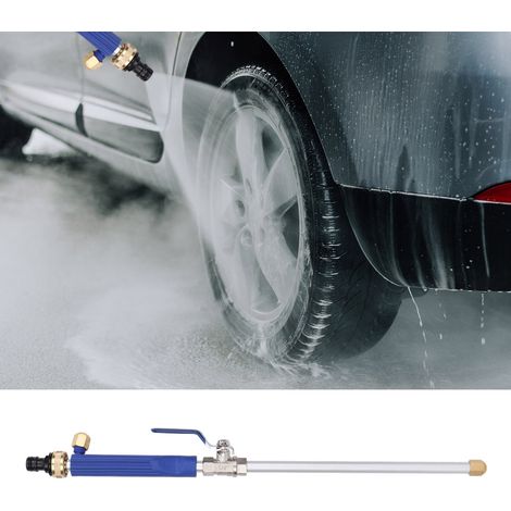 Pistolet pulvérisateur haute pression alliage aluminium nettoyeur puissant buse pulvérisation voiture jardin 8 bar 15 m bleu argenté 46.5 cm avec raccord 2 buses (1/5)