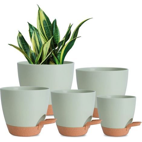 Ensemble de 5 pots de jardinage, pots à réserve d'eau de 12,5 cm, grande capacité de drainage, adaptés aux plantes d'intérieur et d'extérieur. (1/5)