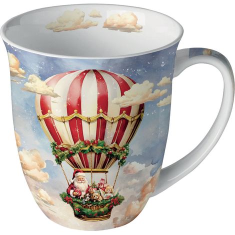 Tasse en Porcelaine Fine - La Montgolfière du Père Noël