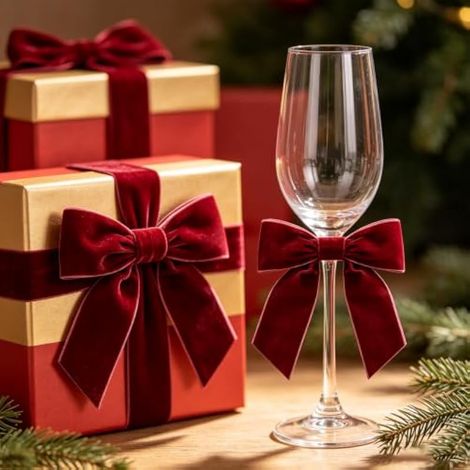 Lot de 16 nœuds en ruban de Noël en velours rouge avec attaches torsadées, décoration pour sapin de Noël, 11 x 12 x 3,2 cm, guirlande, cadeau, mariage, fête, maison (1/3)