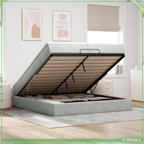 Cadre de lit ottoman - 3311207 - 200x200 cm - Velours gris clair - Rangement sous lit hydraulique (1/5)