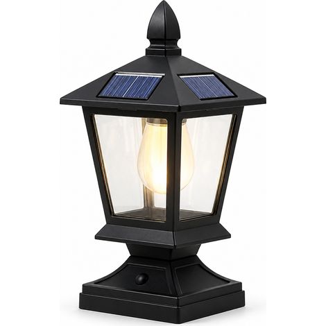 Lampe Solaire pour Poteau Extérieur Étanche, Lumière Chaude à Filament, Couvercle et Boîtier en Plastique Jardin (1/5)