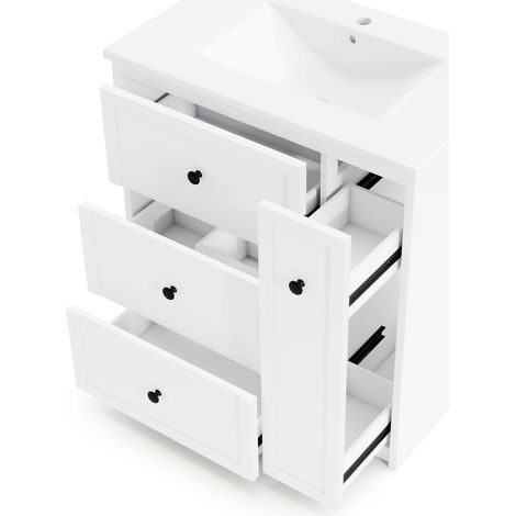 Mobile bagno con lavabo ceramico integrato 76 x 46 x 82 cm MDF laccato bianco 4 cassetti HOMVRA (1/5)