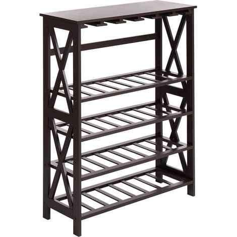 Botellero para vino elegante con patas de madera de pino MDF para botellas y copas marrón oscuro Rothesay