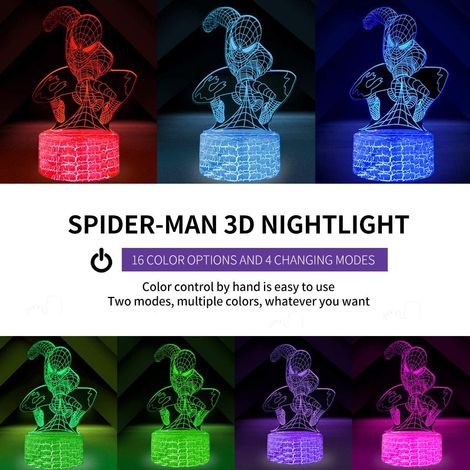Veilleuse Veilleuse 3D super héros Jouet Spiderman pour garçon Veilleuse pour fête de Noël ou d'anniversaire pour enfants filles et garçons (Spiderman)-RAPANDA (1/3)