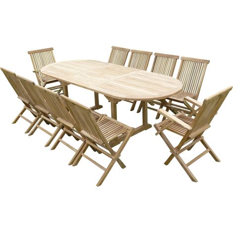 Ensemble de jardin en teck premium MILANA 8 chaises 2 fauteuils JENAE (1/5)