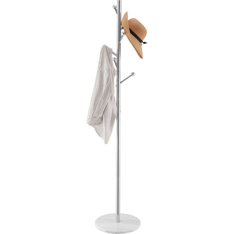 Porte-manteau sur pied avec base stable en marbre et 8 crochets, idéal pour l'entrée, la chambre, le bureau ou le salon. Ce porte-manteau moderne permet de suspendre manteaux, chapeaux et sacs. (1/5)