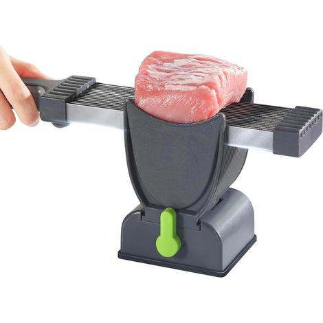 Trancheuse à jambon, trancheuse manuelle, trancheuse à saucisses, hachoir à viande réglable avec brosse de nettoyage, convient pour couper le bœuf, le blanc de poulet et le saumon (gris) (1/5)
