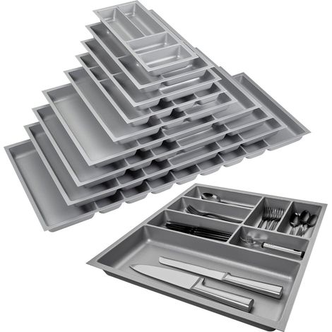 ORGA-BOX 2 Besteckeinsatz Tiefe 462 mm für Nobilia Küchen Canvas-Struktur silbergrau Schubladeneinsatz Breite 509 mm für Schubladen 600 mm