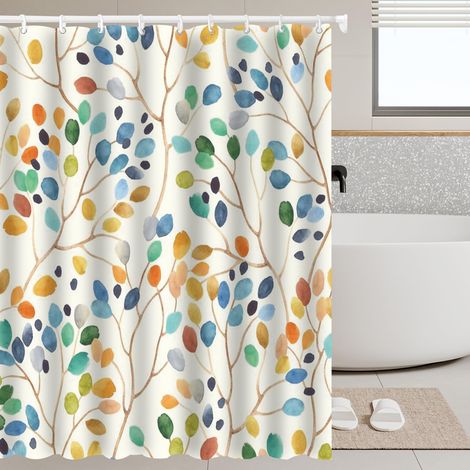 Rideau Douche 180x200 CM, Rideau Salle de Bain Lavable, Rideau de Baignoire en Tissu, Shower Curtain Imperméable, Rideau de Douche avec 12 Crochets, Polyester, Motif Feuilles, pour Salle de Bain (1/5)