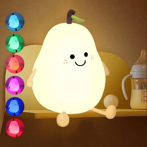 TRAHOO-Forme Poire Créative Veilleuse Enfant, 7 Couleurs LED Veilleuse Bébé Lampe en Silicone avec Fonction Minuterie, USB (1/4)