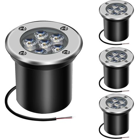 Spot LED encastrable au sol pour extérieur - 6 W - 12 V - 24 V - Éclairage de paysage IP67 - Étanche - Pour éclairage extérieur, jardin, terrasse, escaliers, blanc froid (1/5)