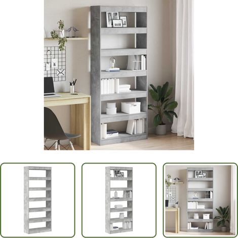 Bücherregal Holz - Bücherregal mit Regal Beton Grau 80 x 30 x 198 cm Holzwerkstoff (1/5)