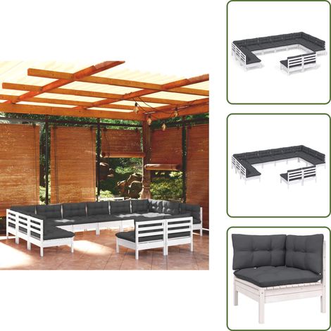 12-tlg. Garten-Lounge-Set mit Kissen Weiß Kiefer Massivholz - Garten Lounge Set - Esszimmergarnitur - Outdoor Möbel - Gartenmöbel - Rattan Gartenmöbel (1/5)