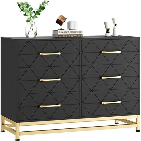 Commode 6 tiroirs moderne pour chambre 100x40x72cm Noir– Meuble de rangement en bois, design élégant, grand capacité pour vêtements, jouets ou linge, idéale salon, entrée ou chambre d’enfant (1/5)