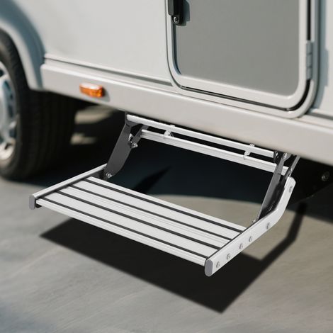 Marchepied manuel rabattable pour camping-car, marche unique argentée avec bande lumineuse LED, Luminaire (1/5)