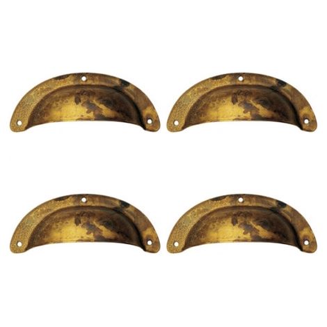 Ouvre&Déco – Lot de 4 poignées de meuble en laiton doré vieilli – Largeur 100 mm – Hauteur 36 mm – Entraxe 87 mm pour installation facile