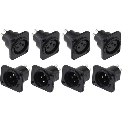 8 pcs Connecteur XLR, 3 broches mâle femelle, montage sur panneau, cuivre nickelé, pour microphone