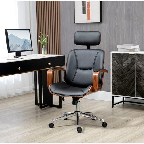 Silla de oficina ergonómica con respaldo alto, reposacabezas extraíble, negra DESVIAE (1/5)