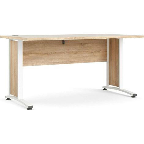 Dmora - Scrivania Ascorbato, Scrittoio multiuso, Tavolo per ufficio porta PC, Piano di lavoro, 150x80 h75 cm, Quercia e Bianco (1/5)