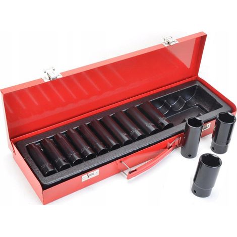 Set di bussole a impatto lunghe Falon-Tech da 1/2", 13 pezzi.