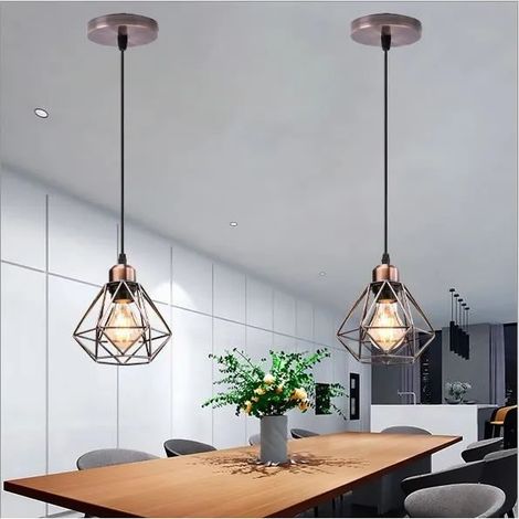 2Pcs Lustre Suspension Industrielle, Moderne Lampe Luminaire en Cage Métal pour Salon Chambre (1/4)