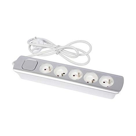 Regleta eléctrica gefom 5 enchufes plata cable 1.4 m