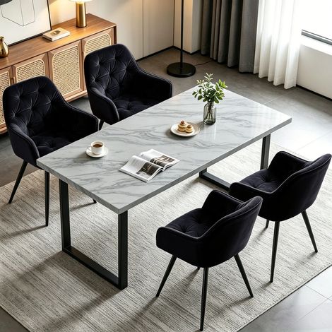 AINPECCA 4PCS Dining Chairs Velvet Padded Seat Metal Legs Kitchen Chair Home Office (Black,4PCS)