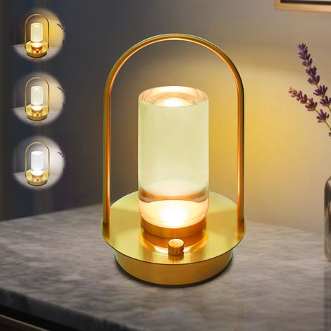 Lampe de table LED à intensité variable sans fil, chargement USB portable, 3 températures de couleur, avec commande tactile, lampe de table à batterie, lampe de chevet dorée, lanterne portable en (1/5)