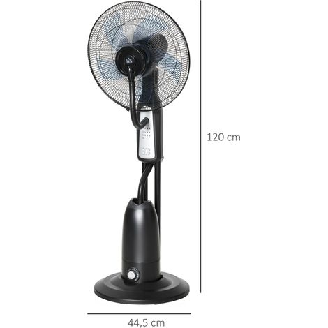 Ventilateur brumisateur roulettes 3 modes 3 vitesses, télécommande, minuterie, oscillation, tête inclinable, gris noir (1/5)