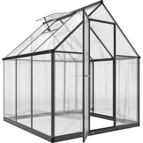 Outsunny Polycarbonate Greenhouse Garden Green House with Rain Gutter, Black