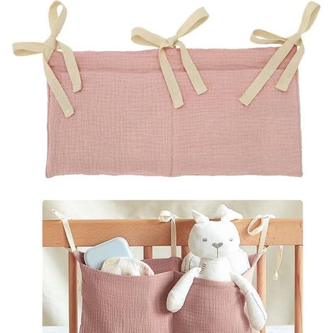 Aufbewahrungstasche für Kinderbetten, Baby-Aufbewahrungsorganizer, Kinderbett-Organizer mit 2 Taschen, Hängeaufbewahrungstasche, Windelkorb aus Baumwolle (rosa) (1/5)