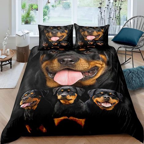 Bettwäsche-Set 200x200 cm mit Rottweiler-Motiv, 3-teilig, Mikrofaser